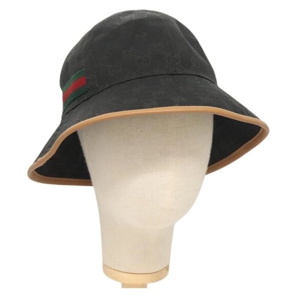 GUCCI GG Canvas Sherry Line Web Bucket Hat Hat Black - Picture 1 of 14